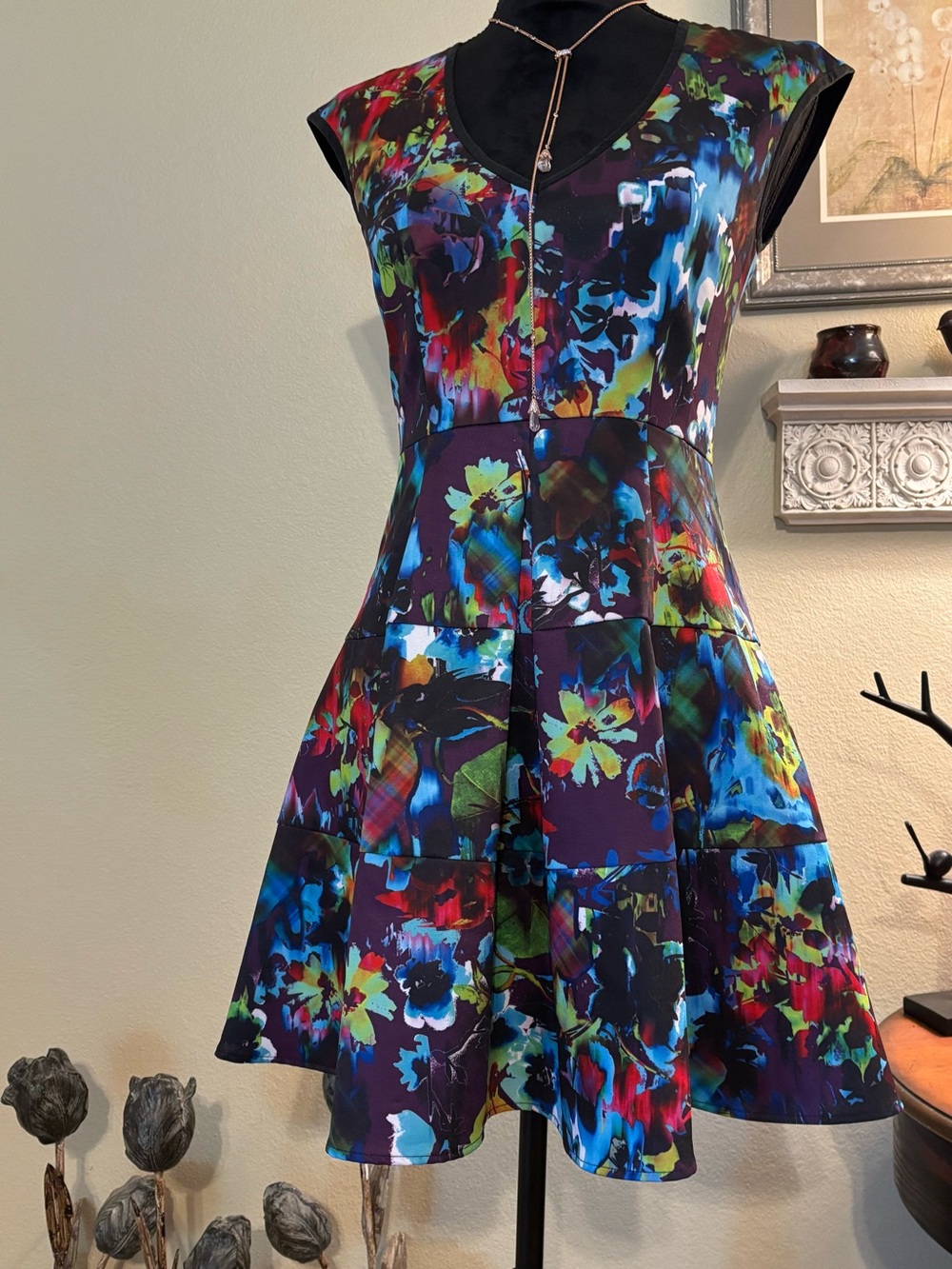 Nanette Lapore Multicolor Floral Fit-and-Flare Dress Jewel Tones | Size 2